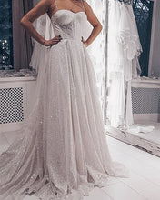 Load image into Gallery viewer, Glitter Tulle Sweetheart Wedding Dress With Straps
