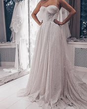 Load image into Gallery viewer, Glitter Tulle Sweetheart Wedding Dress With Straps-alinanova
