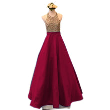 Load image into Gallery viewer, Gold Beading Satin Prom Dresses Ball Gowns
