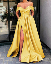 Load image into Gallery viewer, Long Satin Off Shoulder Evening Dress Split Prom Gowns-alinanova
