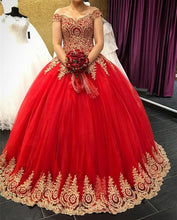 Load image into Gallery viewer, gold-lace-quinceanera-dresses
