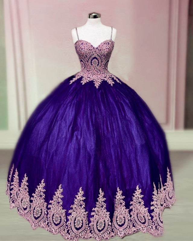 Gold Lace Ball Gowns Quinceanera Dresses Sweetheart Spaghetti Straps –  alinanova