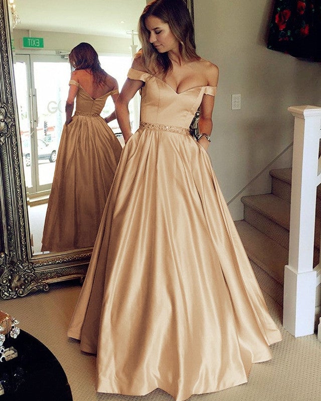 Gold satin ball gown outlet