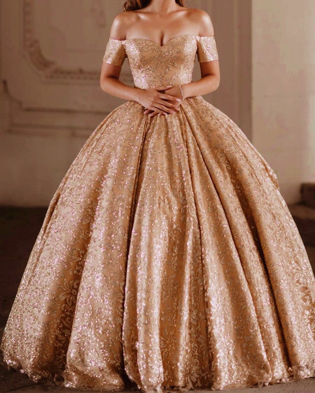 Gold Wedding Dresses Sequins