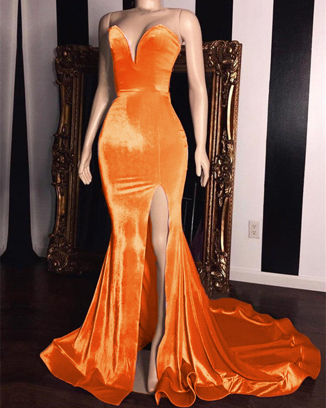 Gold Velvet Mermaid Evening Dress