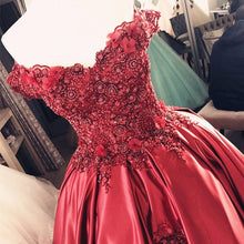 Load image into Gallery viewer, Gorgeous Beaded Lace V Neck Off Shoulder Long Burgundy Prom Dresses 2017-alinanova
