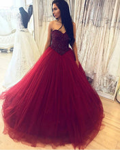 Load image into Gallery viewer, Burgundy-Ball-Gowns-Wedding-Dresses
