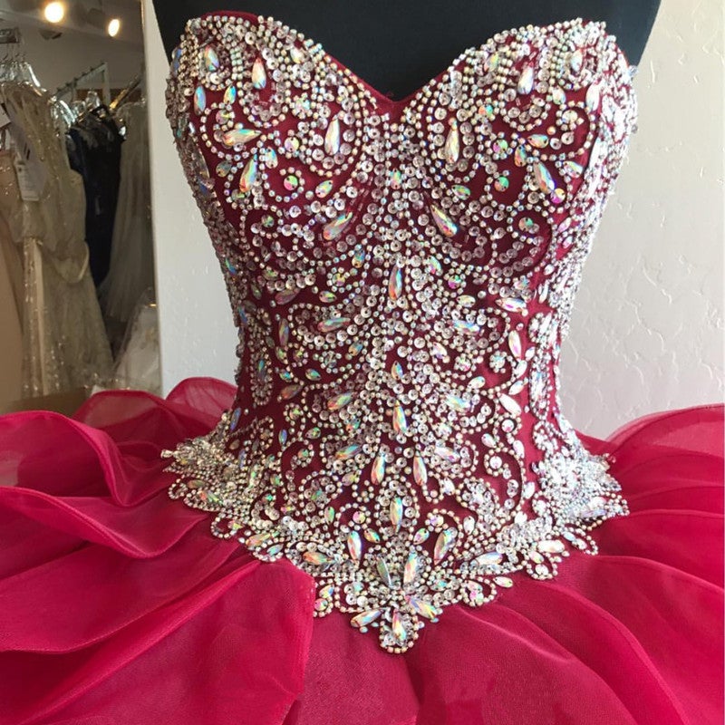Gorgeous Crystal Beaded Bodice Corset Organza Ruffles Quinceanera Dresses Ball Gowns-alinanova