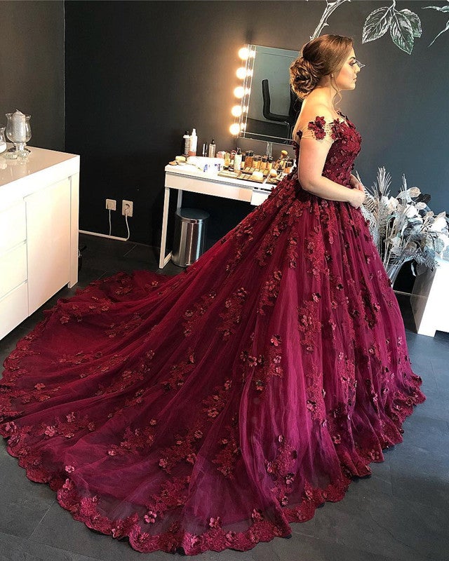 Gorgeous Lace Flowers Off The Shoulder Ball Gowns Quinceanera