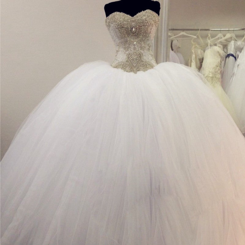 Gorgeous Pearl and Crystal Beaded Organza Ball Gowns Wedding Dresses