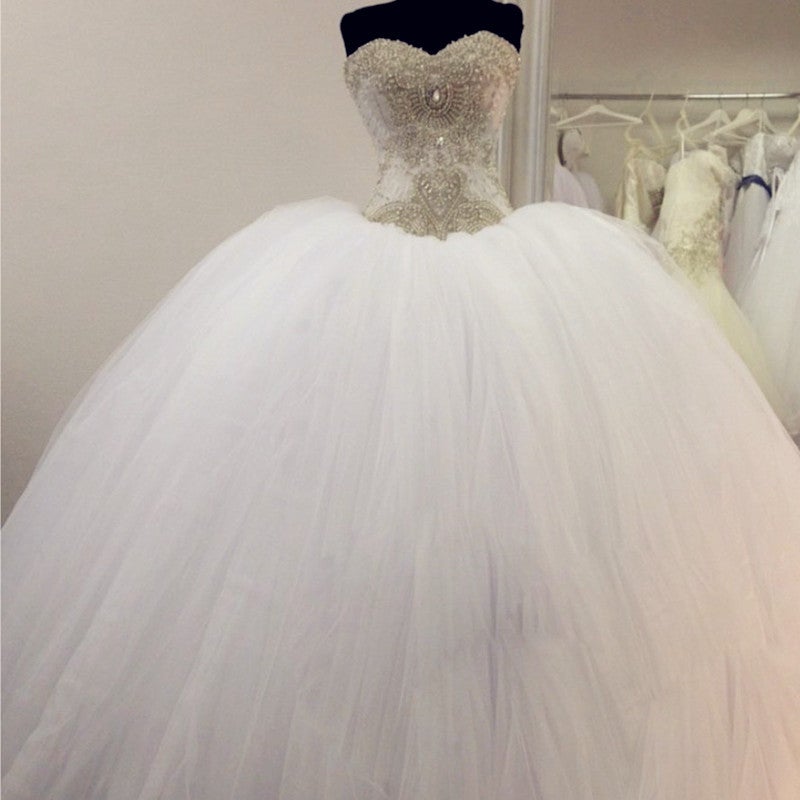 Gorgeous Pearl And Crystal Beaded Organza Ball Gowns Wedding Dresses-alinanova
