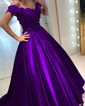 Load image into Gallery viewer,  elegante Spitze Blumen Perlen Satin Ballkleider Ballkleider Abendkleider
