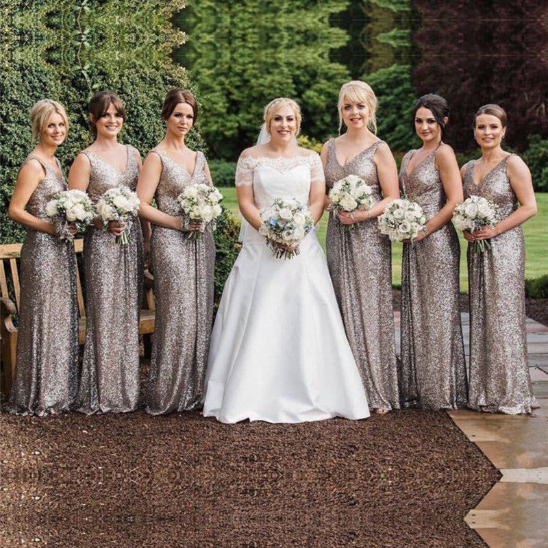 Gray Sequins V-neck Long Mermaid Bridesmaid Dresses Gray Sequins V-neck Long Mermaid Bridesmaid Dresses