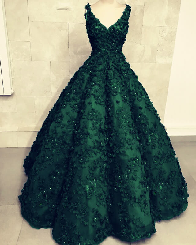 Ball Gown V Neck 3d Lace Dress