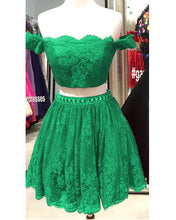 Load image into Gallery viewer, Green Lace Two Piece Homecoming Dresses 2019
