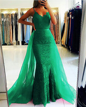 Load image into Gallery viewer, Green Lace Mermaid Dress Removable Skirt
