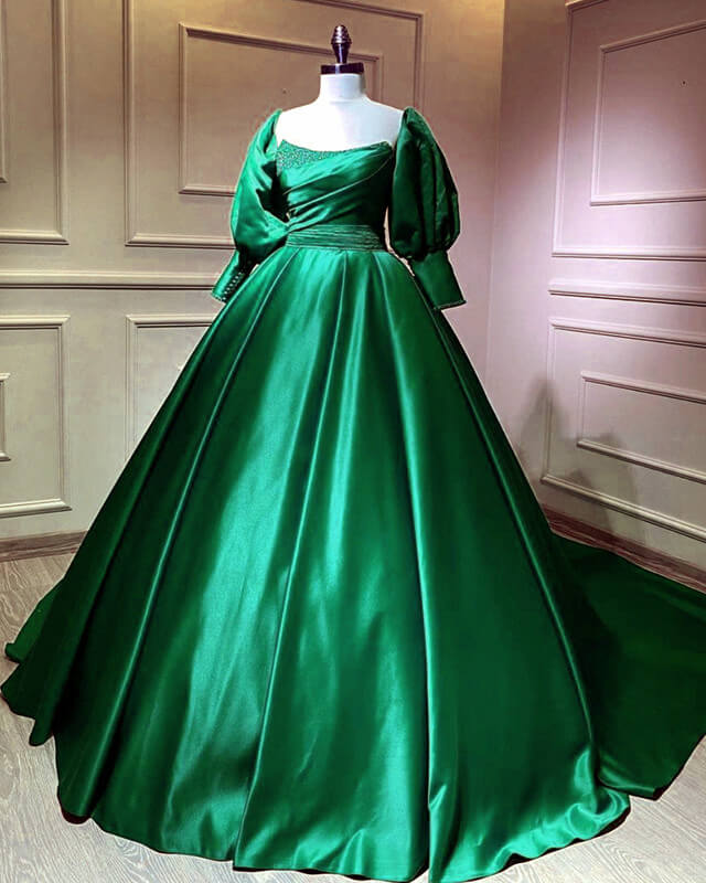 green emerald velvet dress Zapaka Women Sage Bridesmaid Dress A Line Round Neck Long Sleeve Satin Long Dress, Sage / US4 main image 1