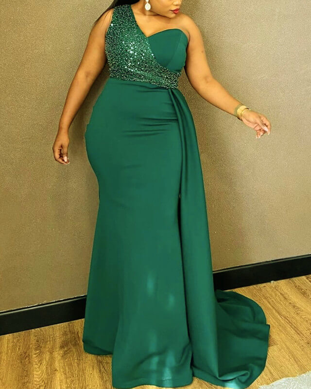 Plus Size Green Bridesmaid Dresses One Shoulder – alinanova