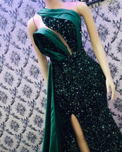 Load image into Gallery viewer, Green Satin And Sequin Prom Dresses Mermaid
