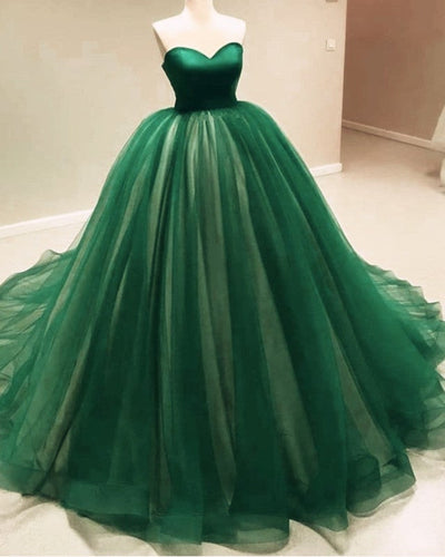 Green Sweetheart Corset Ball Gown Tulle Dresses-alinanova
