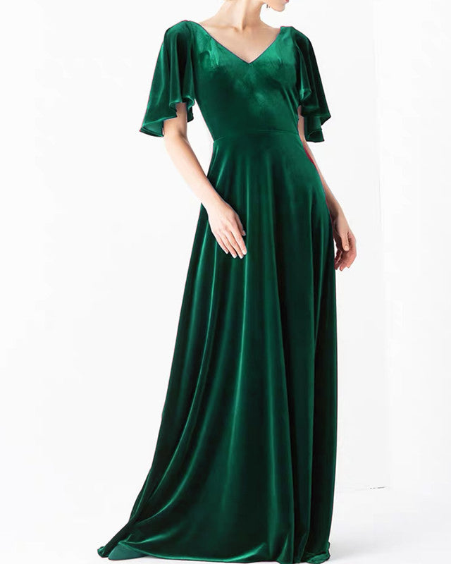 High V-Neck Velvet Bridesmaid Dresses With Sleeves High V-Neck Velvet Bridesmaid Dresses With Sleeves