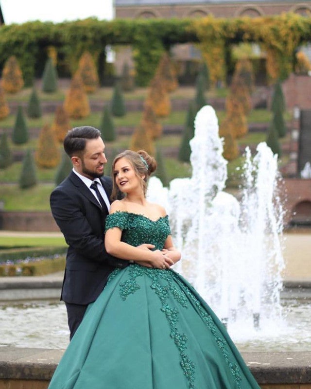 ball gown wedding dresses green bay Elegant Green Wedding Ball Gown Off Shoulder Dress – Lisposa main image 0