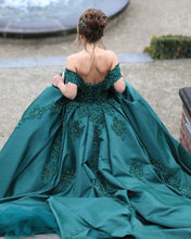 Load image into Gallery viewer, Green-Wedding-Dresses-Ball-Gowns-Off-Shoulder
