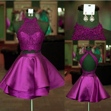 Load image into Gallery viewer, Halter Lace Crop Top Satin Homecoming Dresses Short Prom Dress Two Piece
