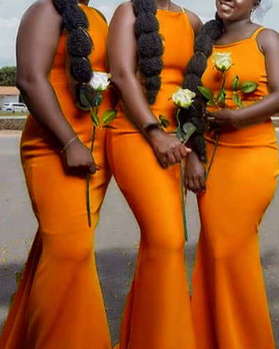Sexy Halter Mermaid Satin Bridesmaid Dresses-alinanova