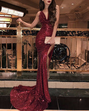 Load image into Gallery viewer, Maroon Sequin Prom Dress Mermaid
