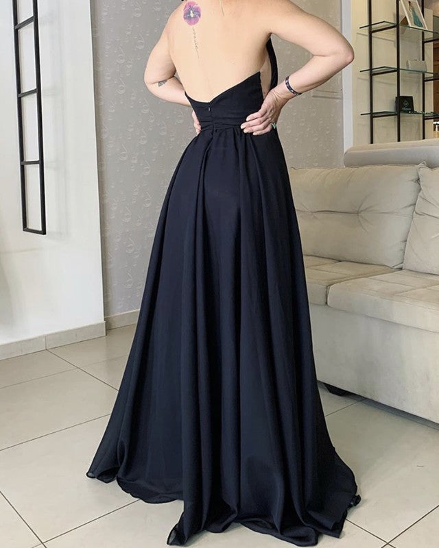 Halter Prom Dresses Chiffon Open Back