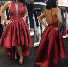Load image into Gallery viewer, Halter Satin Prom Dresses Front Short Long In Back
