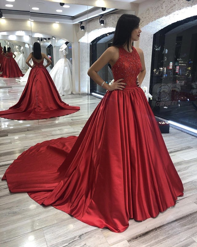 Halter Wedding Dress Red
