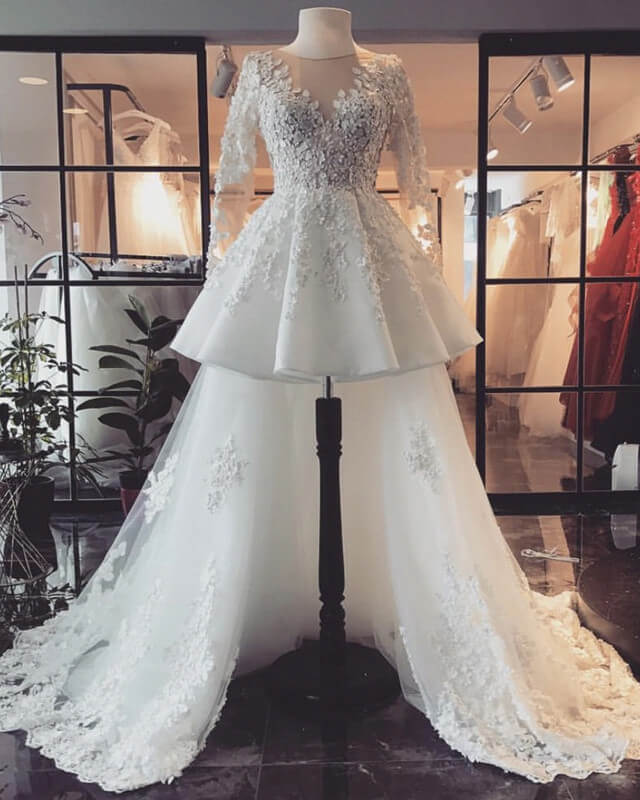 High Low Country Wedding Dresses Lace Long Sleeves High Low Country Wedding Dresses Lace Long Sleeves