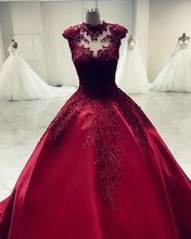 Load image into Gallery viewer, Burgundy Wedding Dress High Neck
