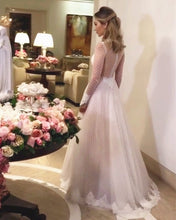 Load image into Gallery viewer, High Neck Long Sleeves Tulle Princess Wedding Dress Lace Edge
