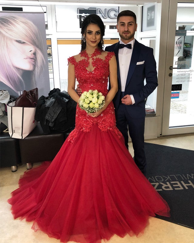 High Neck Mermaid Evening Dress Appliques Prom Gown High Neck Mermaid Evening Dress Appliques Prom Gown