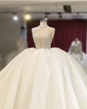 Load image into Gallery viewer, High Neck Wedding Dress Organza Ball Gown Sequins Beaded

