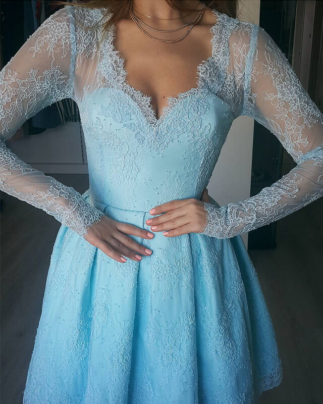 Long Sleeve Lace V-neck Mini Dress – alinanova