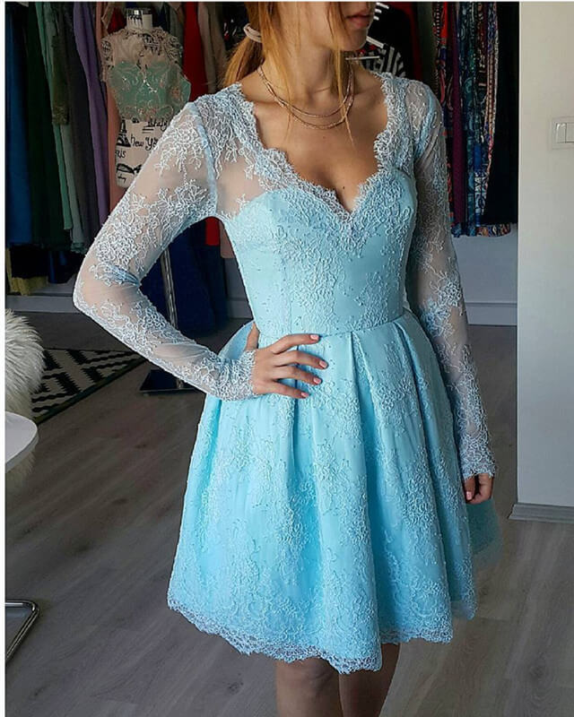 Long Sleeve Lace V-neck Mini Dress
