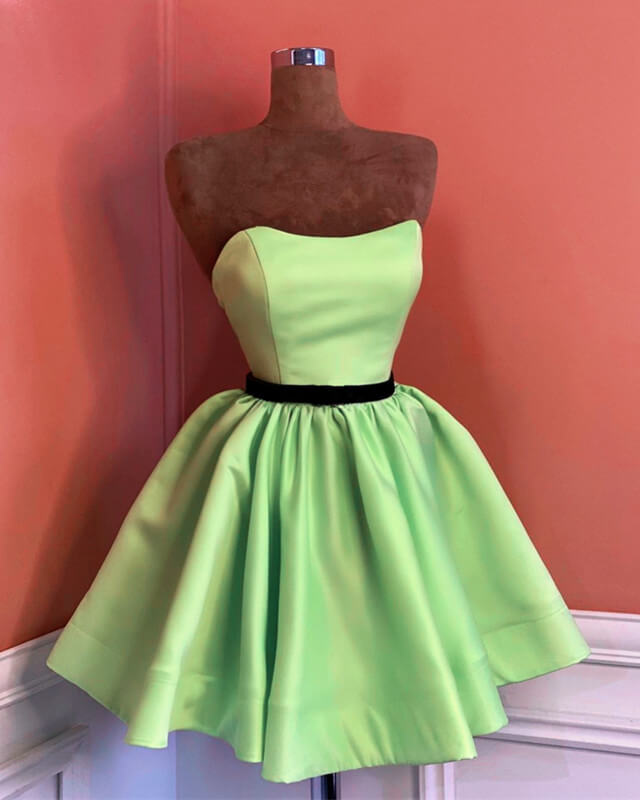 Light Green Satin Short Strapless Dress