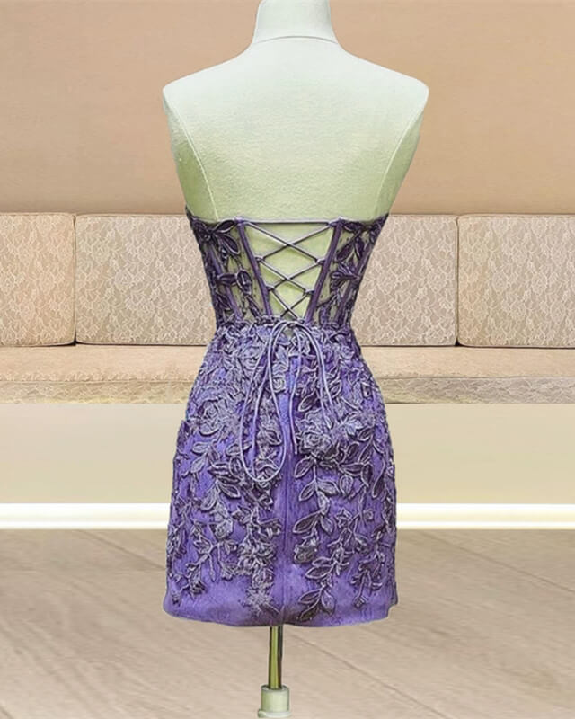 Bodycon Lace Homecoming Dress Strapless Corset Back alinanova Bodycon Lace Homecoming Dress Strapless Corset Back alinanova