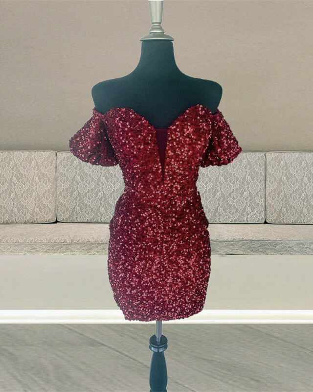 Burgundy Sequin Bodycon Dress