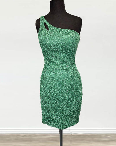 Green Sequin One Strap Dress