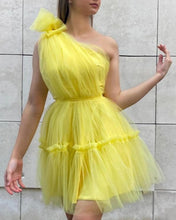 Load image into Gallery viewer, One Shoulder Tiered Tulle Mini Dress
