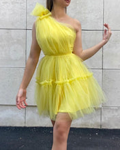 Load image into Gallery viewer, One Shoulder Tiered Tulle Mini Dress
