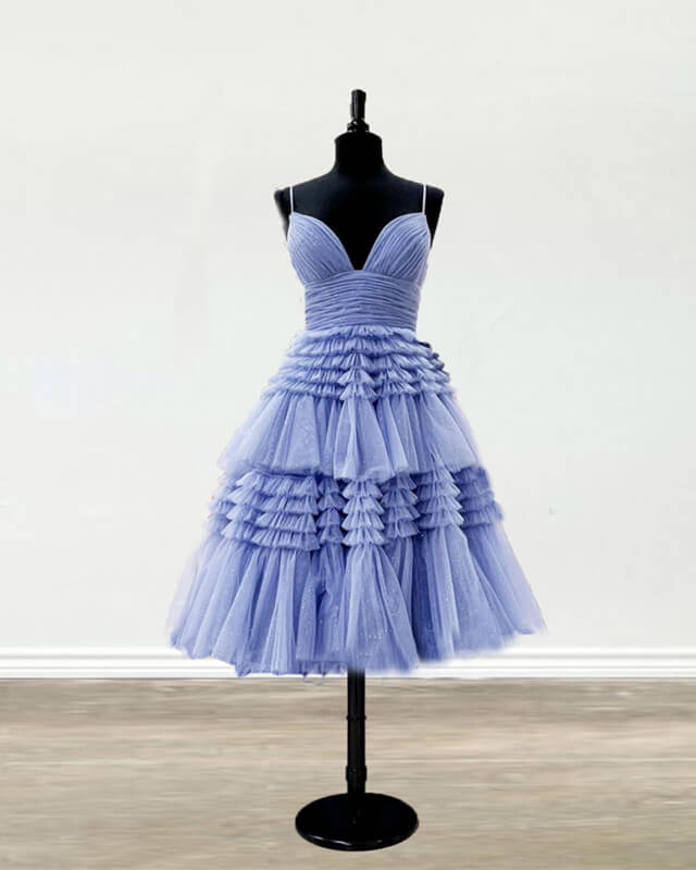 Dusty Blue Tulle Homecoming Dresses