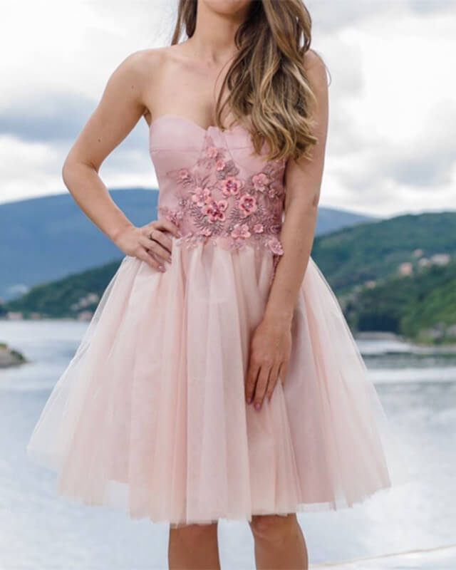 Pink Corset Mini Dress With 3D Flowers Pink Corset Mini Dress With 3D Flowers