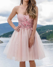 Load image into Gallery viewer, Pink Corset Mini Dress With 3D Flowers
