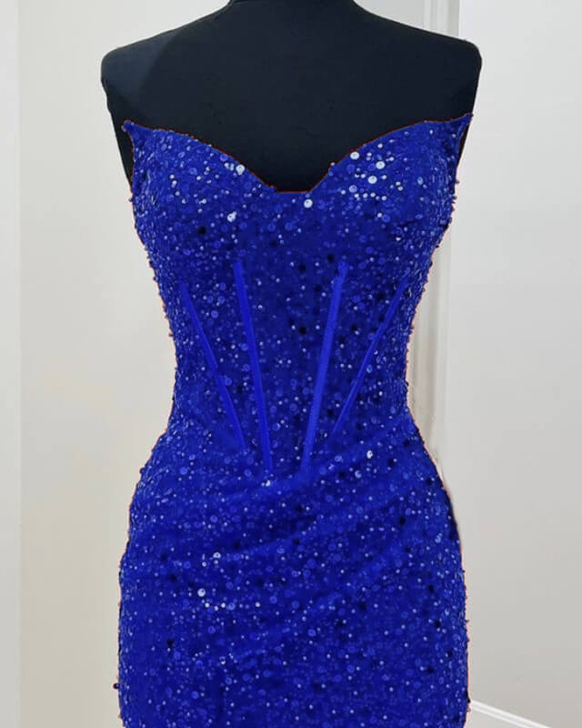 Short Royal Blue Tight Beaded Dress – alinanova